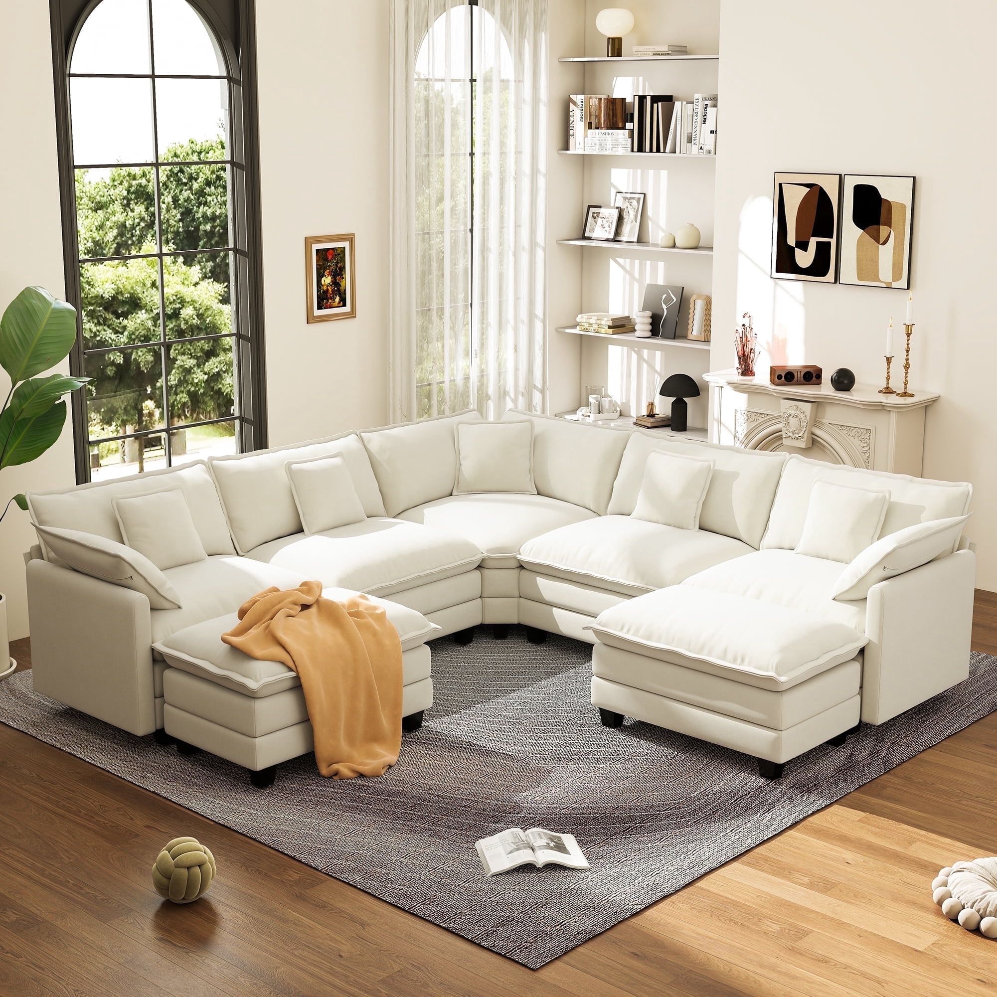 BedLuxury 111.5” Modular Sectional Sofa with Movable Ottoman