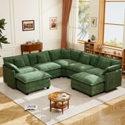 BedLuxury 111.5  Modular Sectional Sofa with Movable Ottoman, Modern Cloud Couch with Corner Seat for Living Room, 5-Seat, Green
