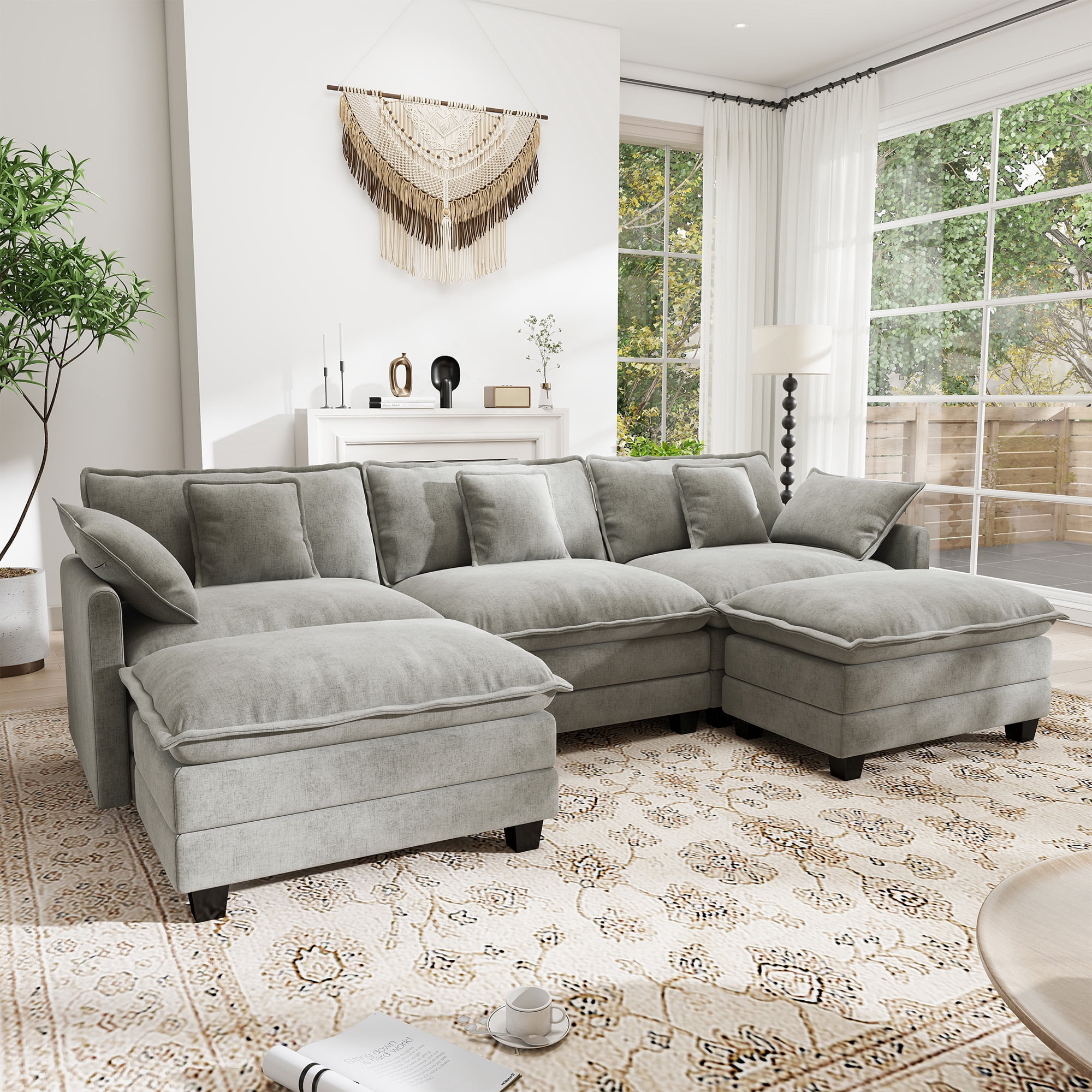BedLuxury 111 5 Modular Sectional Sofa With Movable Ottomans U Shaped Cloud Couch For Living Room 3 Seat Grey: Worth Buying?