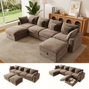 BedLuxury 140" Extra Large Modular Sectional Cloud Sofa with 2 Removable Storage Ottoman, Extra Deep Seat Couch, Living Room Furniture, Chenille Brown deal from Walmart