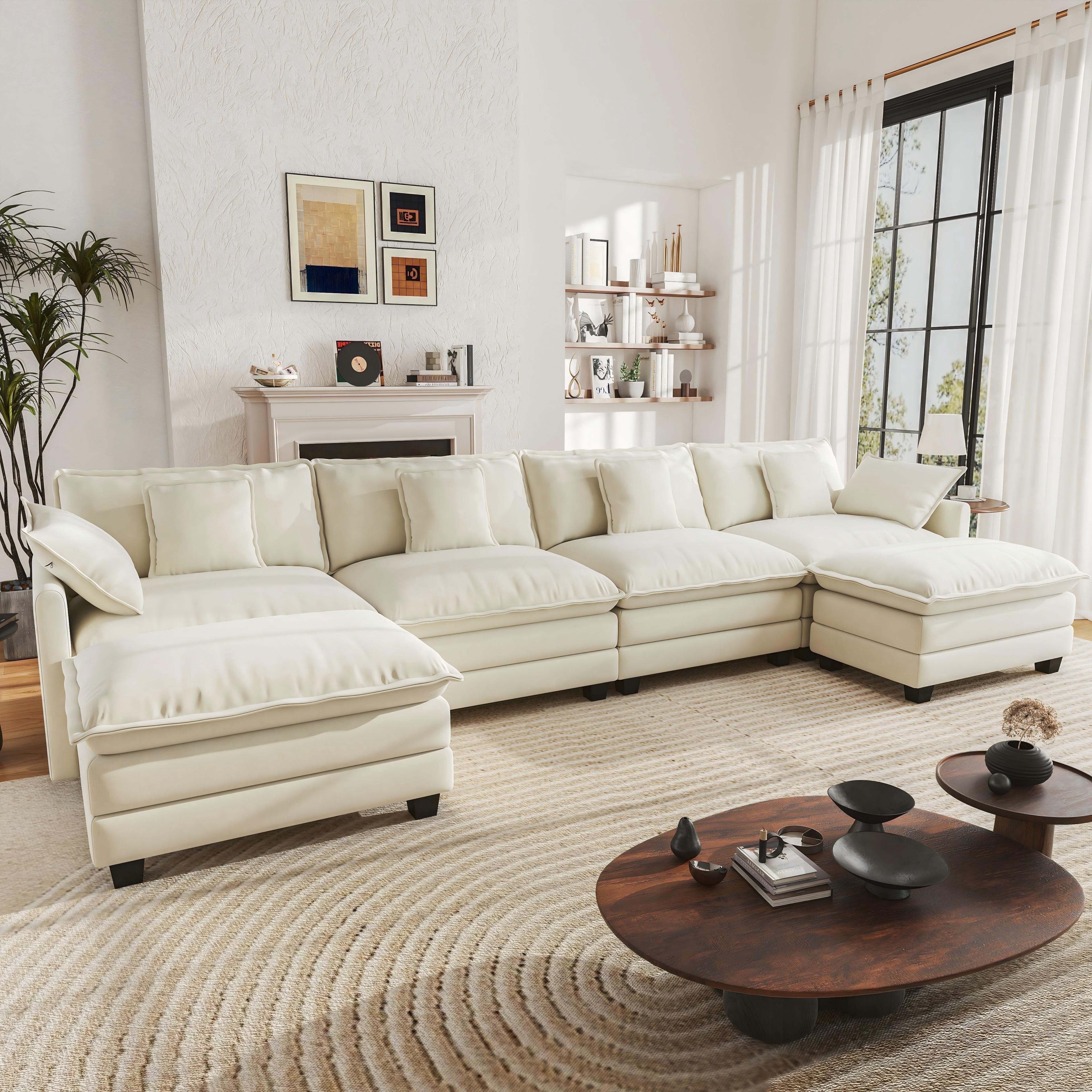 BedLuxury 146.5'' U-Shape Modular Sectional Sofa, Chenille Fabric