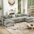 thumbnail image 1 of BedLuxury 146.5'' U shape Modular Sectional Sofa with Movable Ottomans, Modern Chenille Deep Seat Couches for Living Room, Apartment, Office, 4-Seat, Grey, 1 of 10