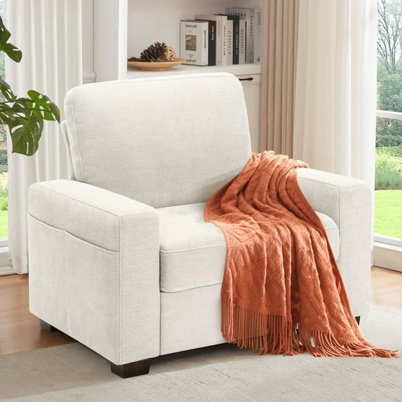 BedLuxury 38.5'' Wide Modern Accent Chair & Single Sofa Lounge for Living Room, Chenille Oversized Armchair, Beige