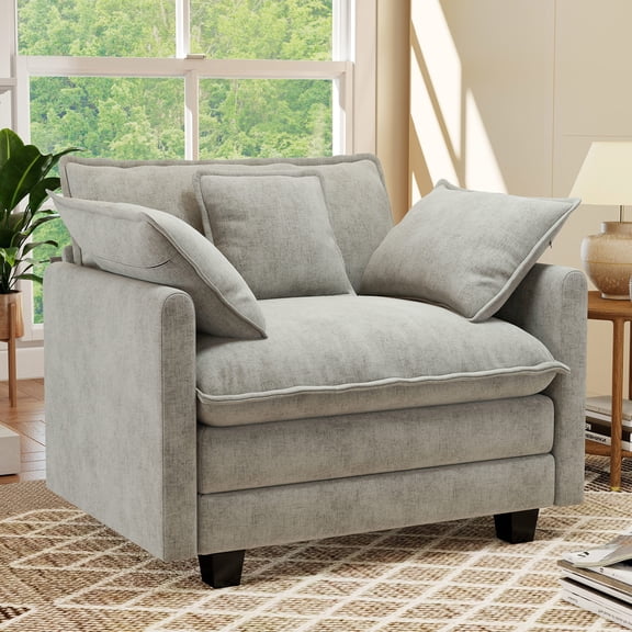 BedLuxury 41.8” Oversized Accent Chair, Chenille Cloud Armchair for Living Room, Gray