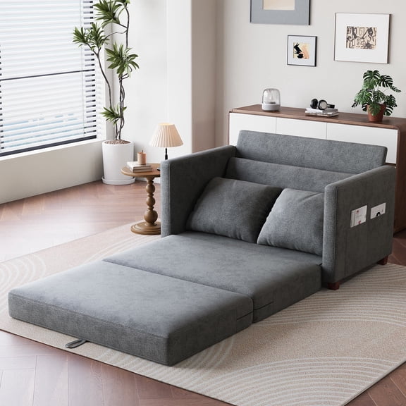 BedLuxury 51" Foldable Loveseat Sofa Bed ,Futon with Storage Pocket, Mordern Sleeper Couch for Small Space,Gray