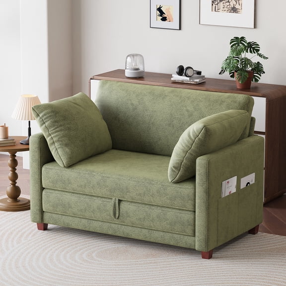 BedLuxury 51" Foldable Loveseat with Storage Pocket, Futon Sofa Bed,Mordern Sleeper Couch for Small Space,Green
