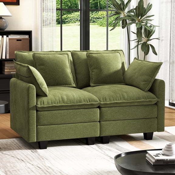 BedLuxury 57'' Loveseat Sofa for Small Spaces,Cozy Cloud Couch with Deep Seats for Living Room & Corner Decor,Green