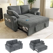 BedLuxury 59 Sleeper Loveseat With Pull Out Bed, Corduroy Sofa Bed With USB Charging for Small Spaces, Corduroy Gray