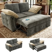 BedLuxury 59" Sleeper Loveseat With USB Charging & Pull Out Bed, Sofa and Couch for Small Spaces, Chenille Gray