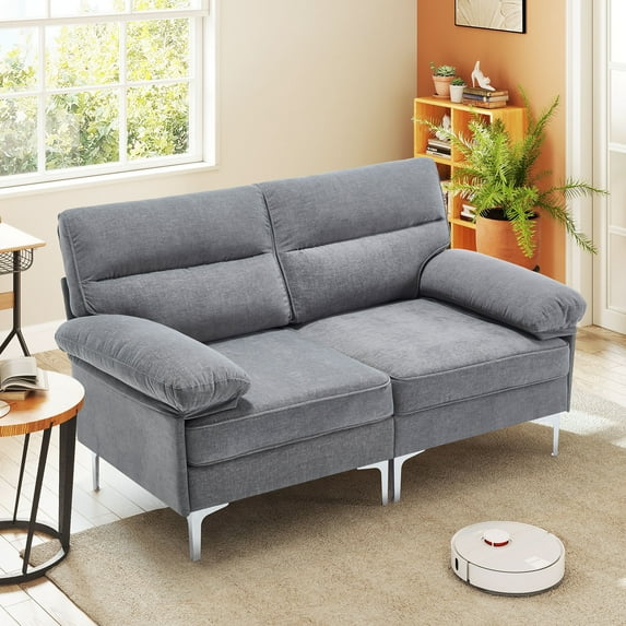 BedLuxury 63.8'' Loveseat Sofa for Living Room, Modern Chenille Comfy Couch for Small Space, 2-Seat, Gray