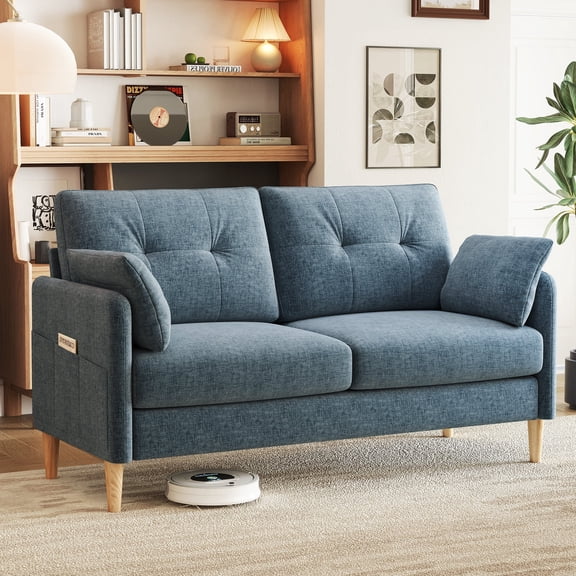 BedLuxury 62’’ Wide LoveSeat,2-seat Chenille sofa with 2 Pillows for Living Room and Small Spaces, Blue