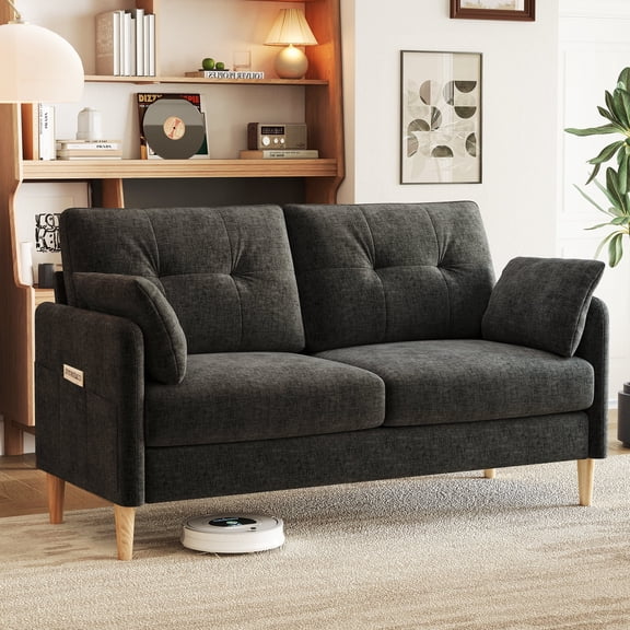 BedLuxury 62’’ Wide LoveSeat,2-seat Chenille sofa with 2 Pillows for Living Room and Small Spaces, Gray