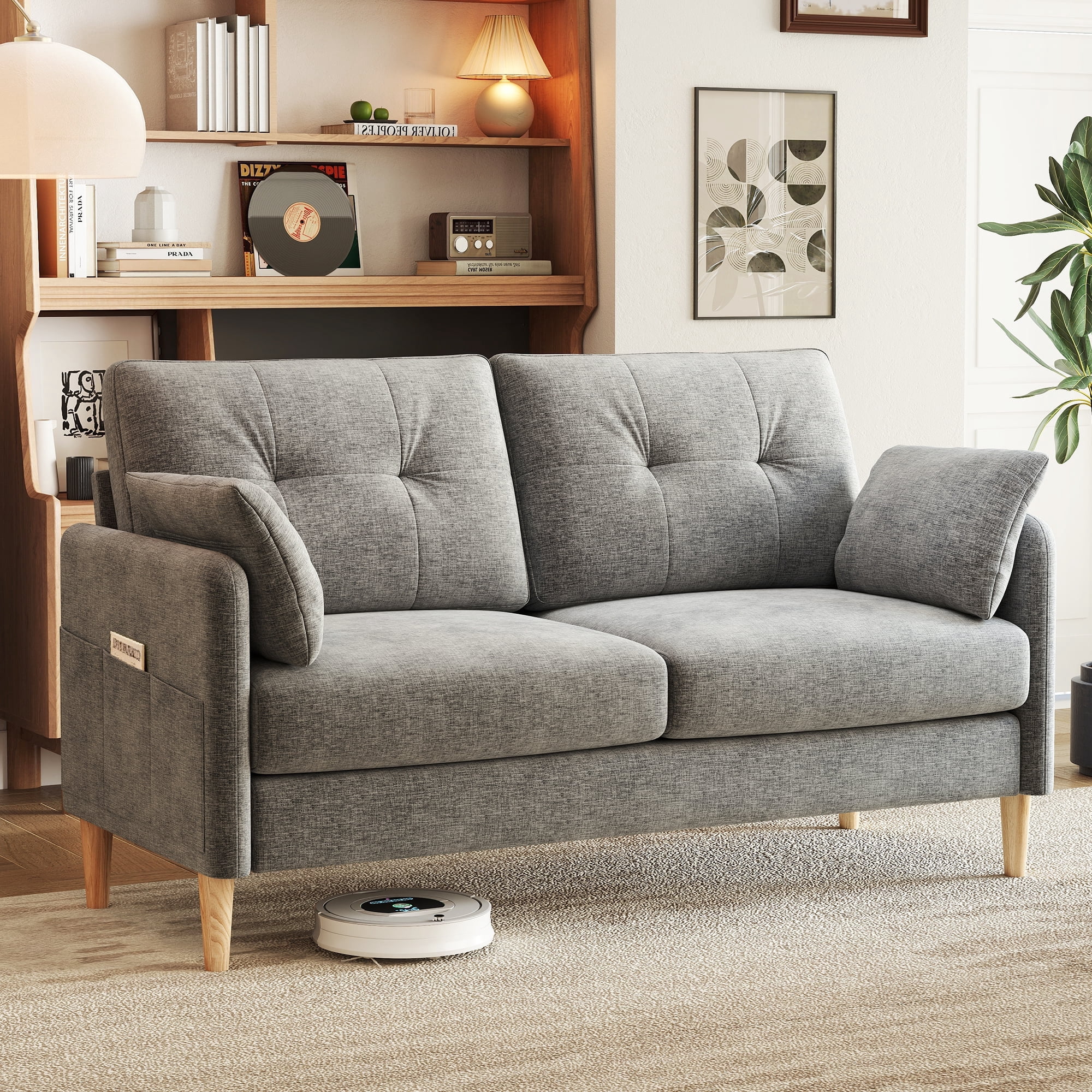 BedLuxury 62'' Wide LoveSeat,2-seat Chenille sofa with 2 Pillows
