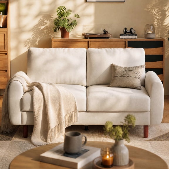 BedLuxury 68” Studio Loveseat Couch with Wide Armrests, Modern Small Sofa with Wood Legs for Small Space and Living Room, Beige