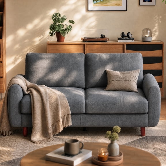 BedLuxury 68” Studio Loveseat Couch with Wide Armrests, Modern Small Sofa with Wood Legs for Small Space and Living Room, Gray