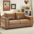 thumbnail image 1 of BedLuxury 70" Loveseat, 2-Seats Sofa with USB/Type-C Charging, Storage Pocket & Wide Armrest, Removable Cover, Living Room, PU Leather Brown, 1 of 8