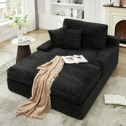 BedLuxury 73''x55'' Oversized Chaise Lounge Chair, Cloud Faux Fur Upholstered Sofa Bed Cozy Sleeper Couch for Living Room, No Assembly Required, Black