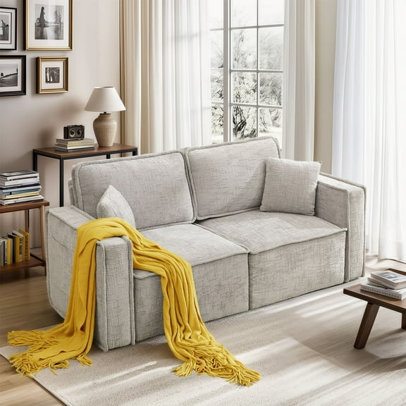 BedLuxury 74.3" Oversized Loveseat Sofa, Modern Sectional Couch with Width Armrest for Living Room & Bedroom, Breathable Chenille Fabric, Gray.