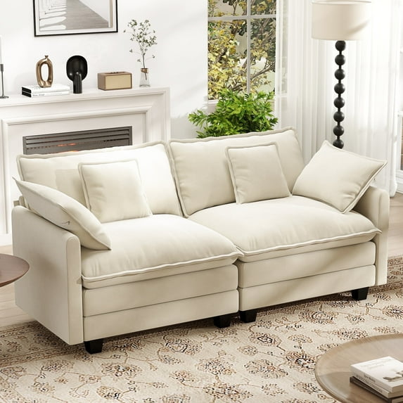 BedLuxury 76.7'' Loveseat Sofa, Modern Chenille Sectional Sofa Cloud Couch for Living Room, Apartment, Office, 2-Seat, Beige