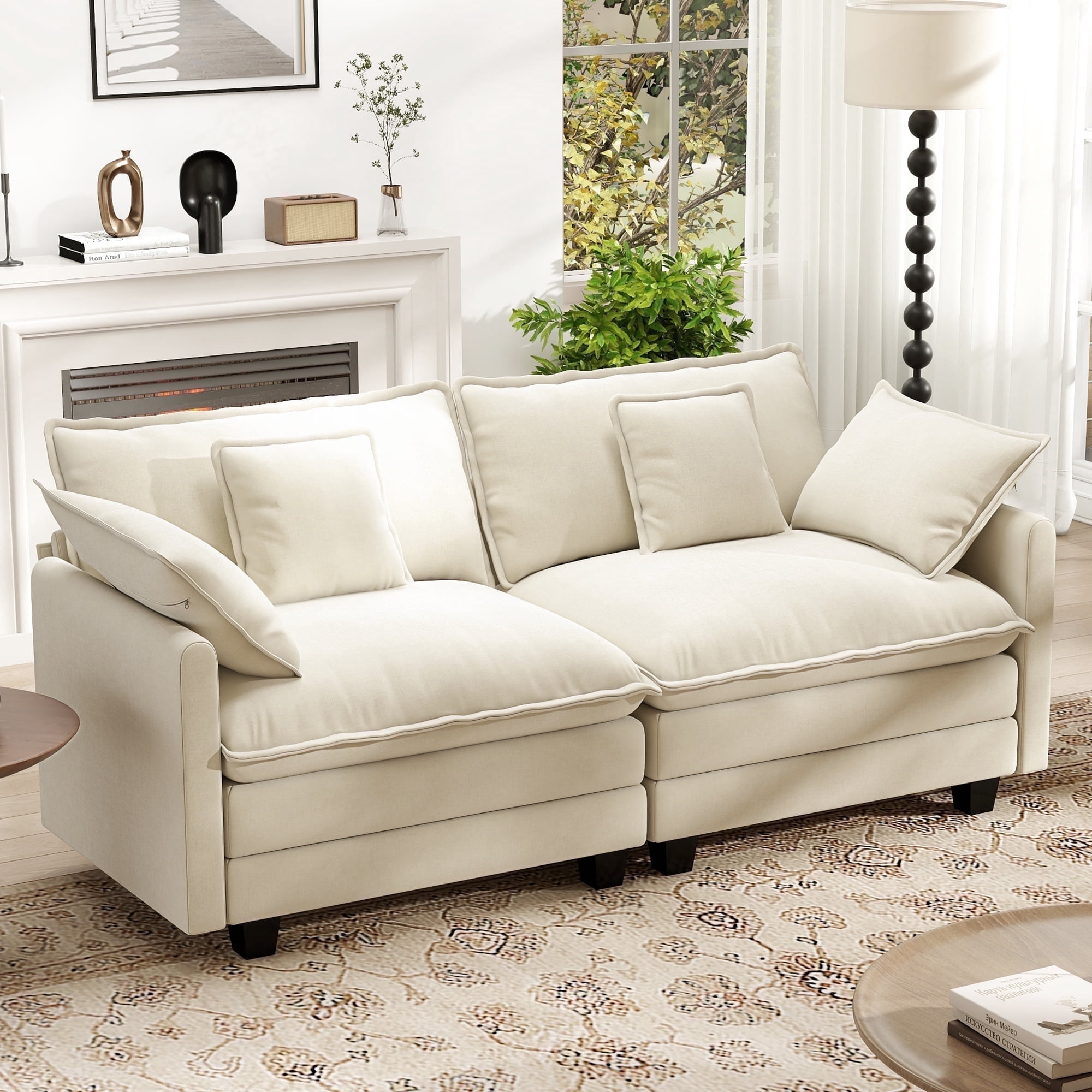 BedLuxury 76.7'' Loveseat Sofa, Modern Chenille Sectional Sofa Cloud Couch for Living Room, Apartment, Office, 2-Seat, Beige