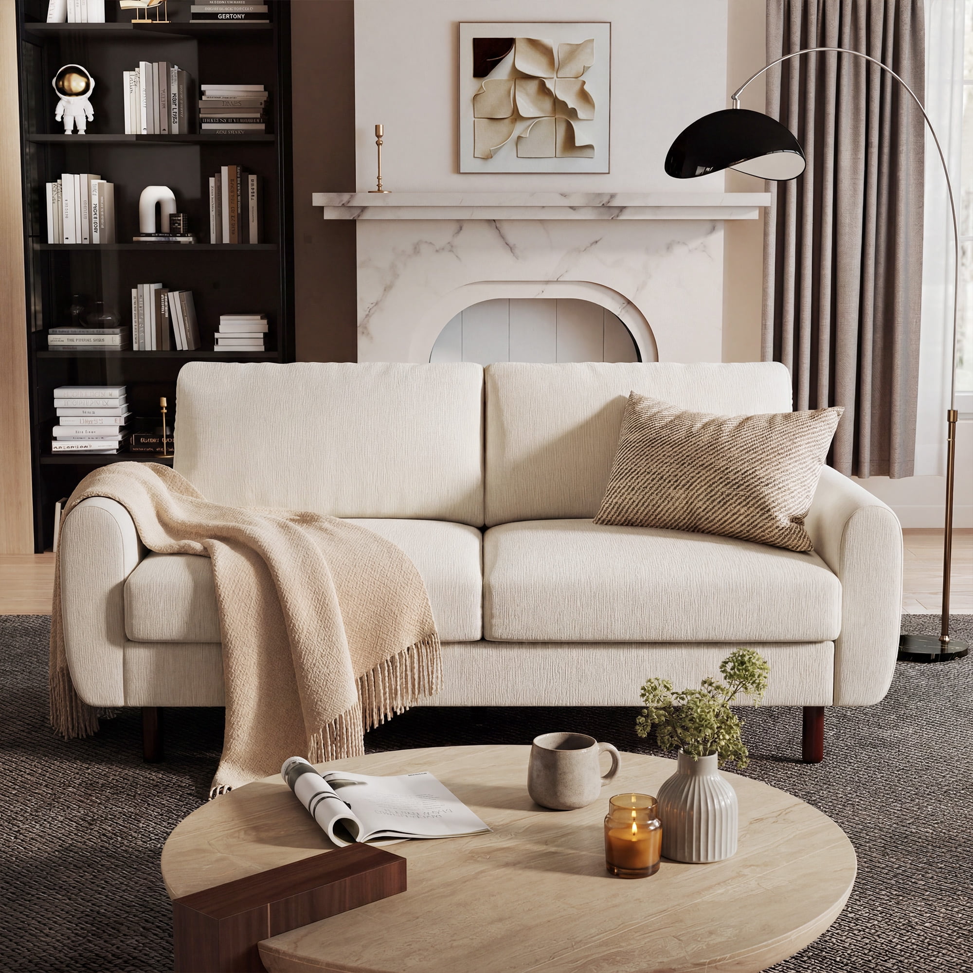 BedLuxury 78” Studio Loveseat with Wide Armrests and Wood Legs, Modern Sofa for Small Space and Living Room, Beige