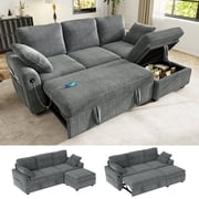 BedLuxury 81 Sectional Sleeper Sofa With Pull Out Bed, Storage Ottoman & USB Charging, L Shape Modern Couch for Living Room, Corduroy Gray
