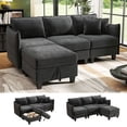thumbnail image 1 of BedLuxury 84” Modular Sectional Sofa with Moveable Storage Ottoman, Cloud Couch Seats 4, Modern Living Room Furniture, Chenille Black, 1 of 12