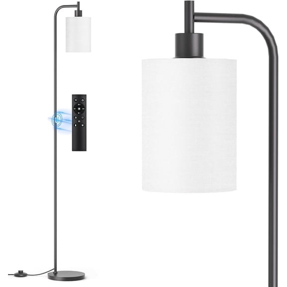 BedLuxury Dimmable Arc Floor Lamp with Remote Control for Living Room, Bedroom, 9W LED Bulb Included, Linen Shade, White