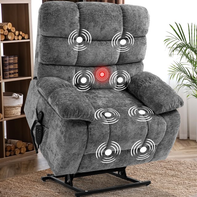 BedLuxury Dual Motor Large Power Lift Chairs with Massage and Heat for