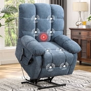 BedLuxury Lay Flat Dual Motor Recliner Chair with Massage and Heat, Blue
