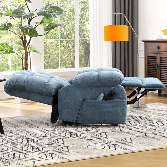 BedLuxury Lay Flat Dual Motor Recliner Chair with Massage and Heat, Blue