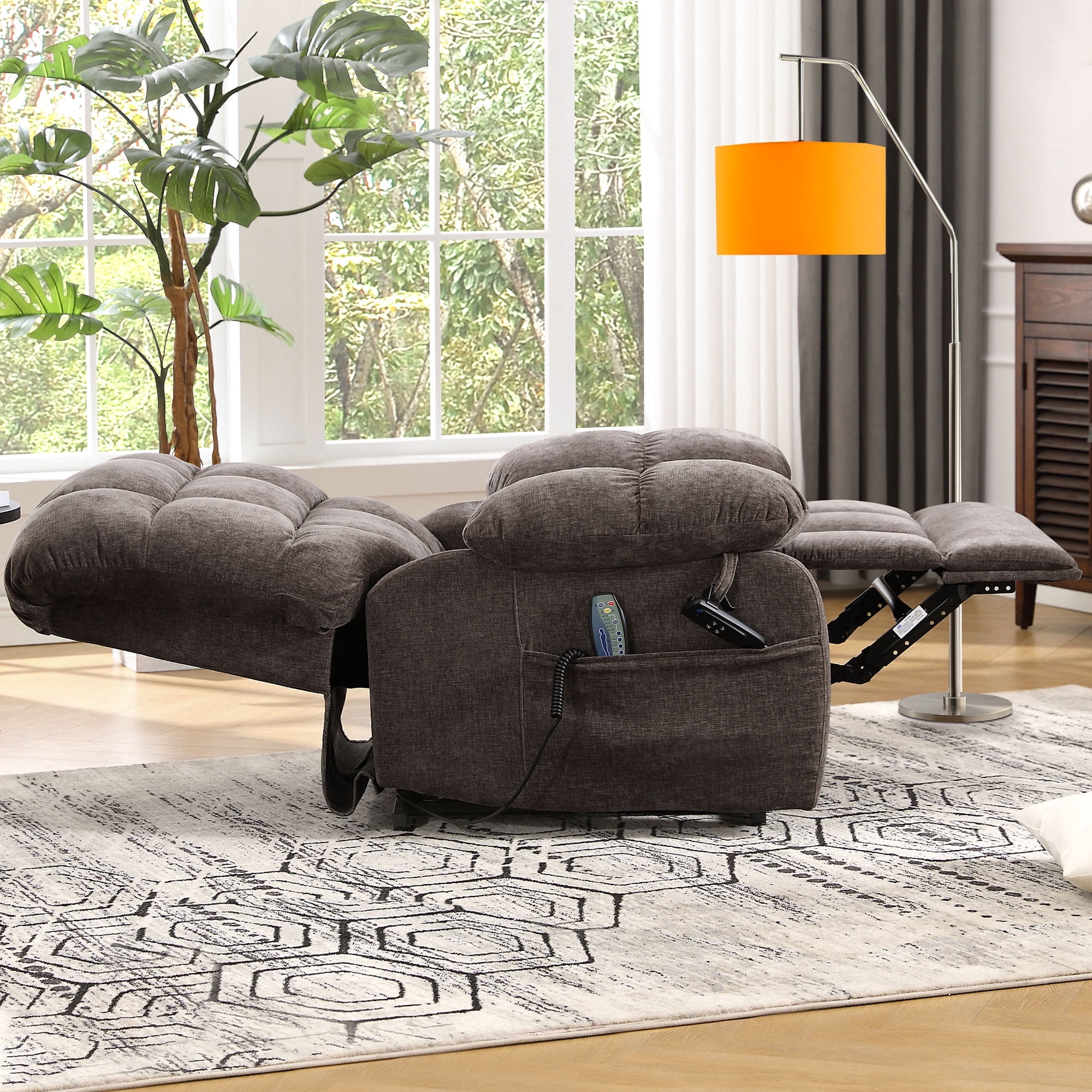 BedLuxury Lay Flat Recliner Power Lift Chair for Elderly with Massage and Heat,Dual Motor Big and Tall Recliner for Living Room with Side Pockets,Infinite Position(Brown)