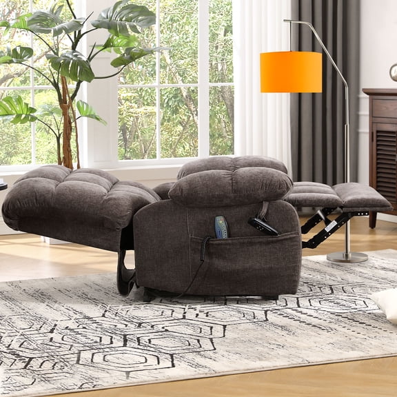 BedLuxury Lay Flat Recliner Power Lift Chair for Elderly with Massage and Heat,Dual Motor Big and Tall Recliner for Living Room with Side Pockets,Infinite Position(Brown)