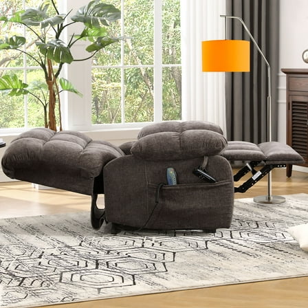 BedLuxury Lay Flat Recliner Power Lift Chair for Elderly with Massage and Heat,Dual Motor Big and Tall Recliner for Living Room with Side Pockets,Infinite Position(Brown)