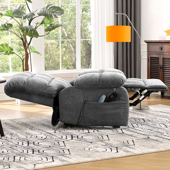 BedLuxury Lay Flat Recliner Power Lift Chair for Elderly with Massage and Heat,Dual Motor Big and Tall Recliner for Living Room with Side Pockets,Infinite Position(Grey)
