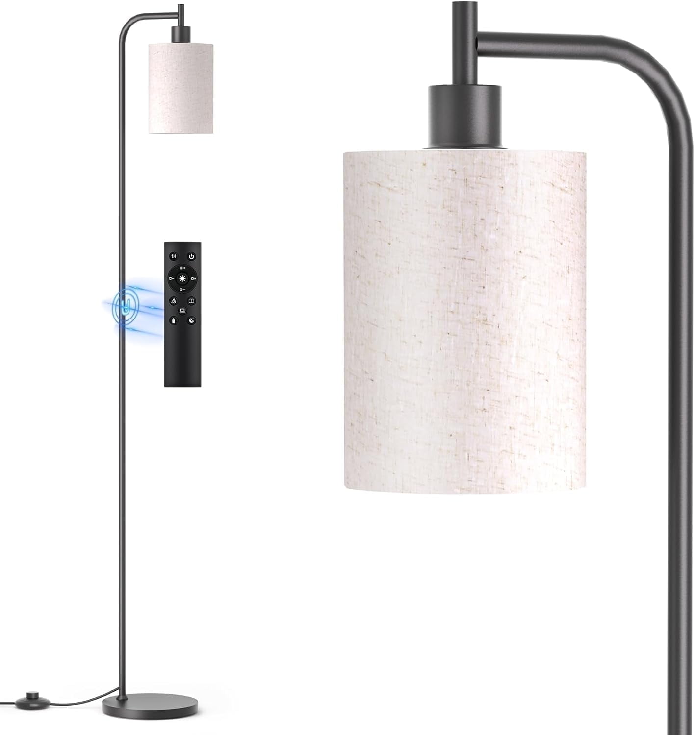 BedLuxury Dimmable Arc Floor Lamp with Remote Control for Living Room, Bedroom, 9W LED Bulb Included, Linen Shade, Beige