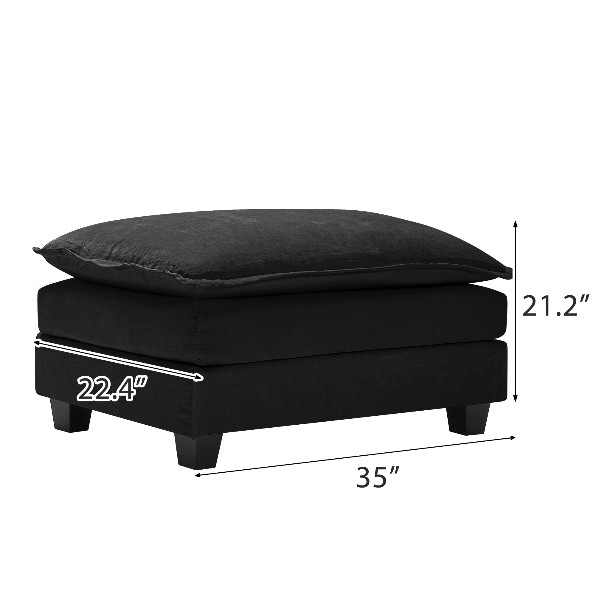 BedLuxury Modern Upholstered Sofa Ottoman, Versatile Footrest Stool, Comfy Fabric Footstool, Perfect for Living Room, Bedroom (Black)