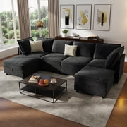 BedLuxury 126" Modular Sectional Sofa with Storage, U-Shaped Modern Sleeper Sofa Couch with Movable Ottomans for Living Room, Office, Dark Gray