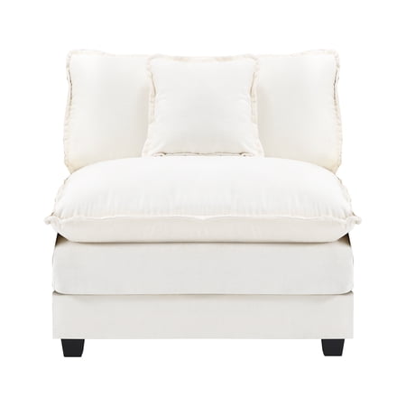 BedLuxury Modular Single Seat for Sectional Sofa Couch, Chenille Upholstered, Comfortable Living Room Extension Piece, Beige.
