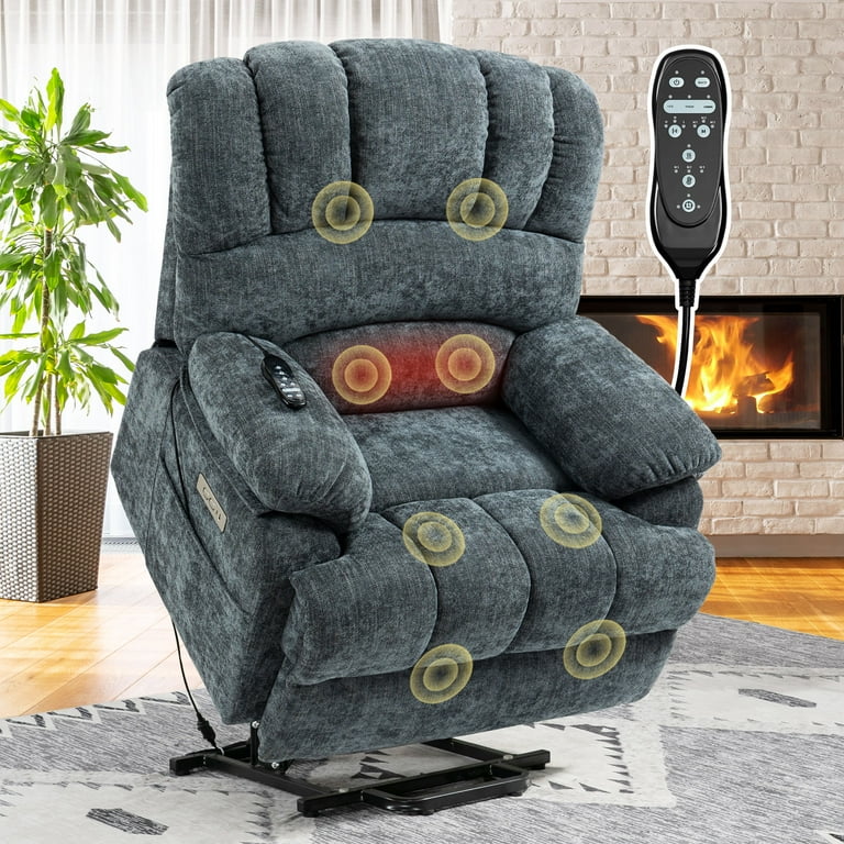 BedLuxury Power Lift Recliner Chair for Living Room,Extra Wide Recliner  Massage Chair for Big and Tall People with Heated,USB Charge Port,Infinite