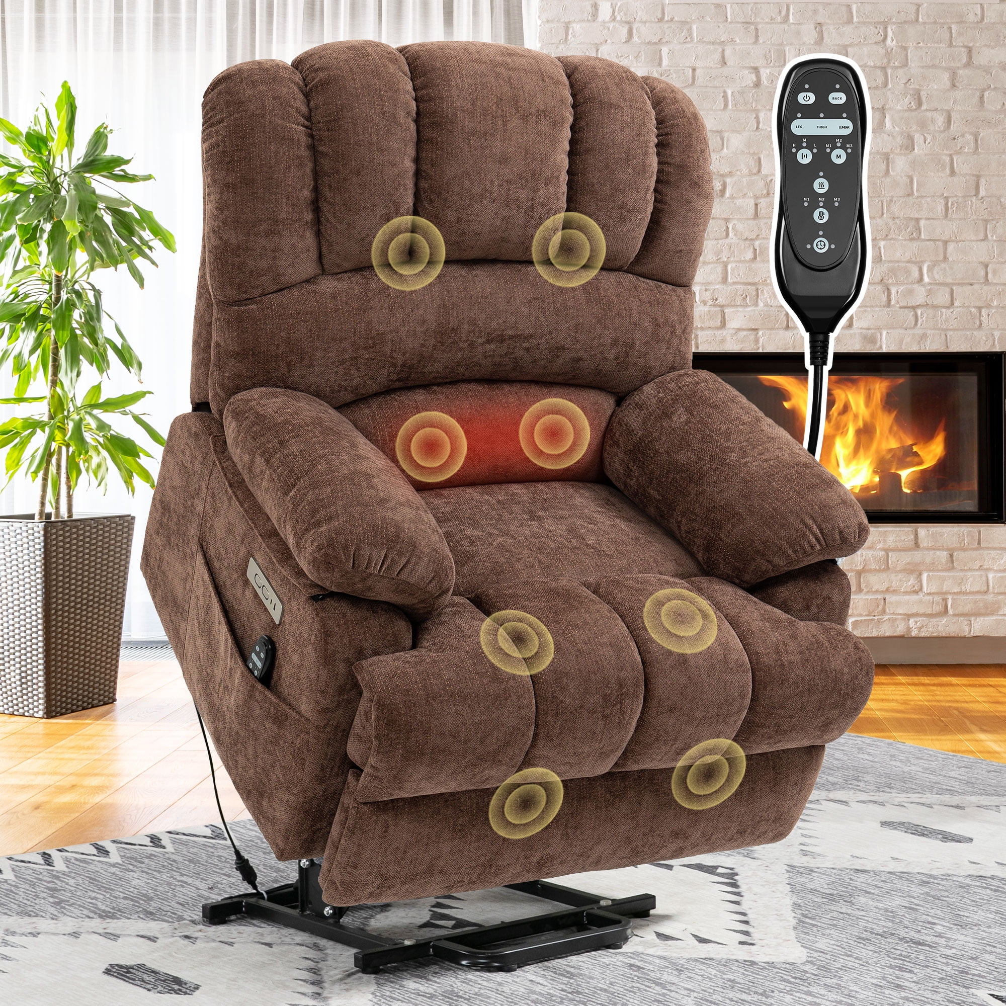 BedLuxury Power Lift Recliner Chair for Living Room,Extra Wide Recliner Massage Chair for Big and Tall People with Heated,USB Charge Port,Infinite Position(Brown)