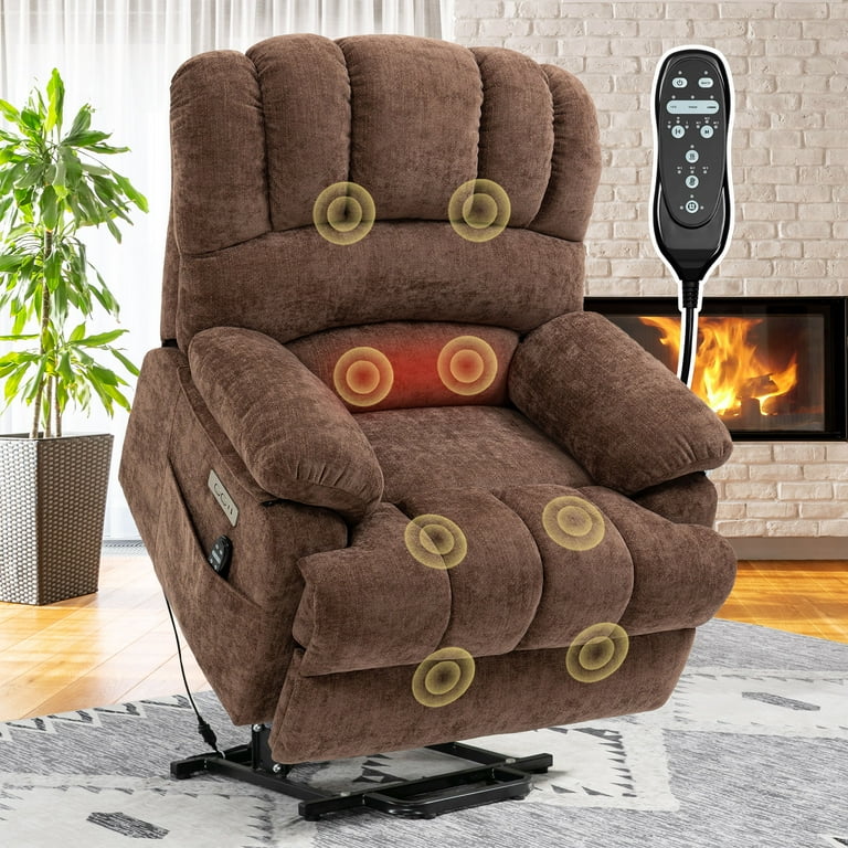 BedLuxury Oversized Power Lift Recliner with Heated Massage, USB