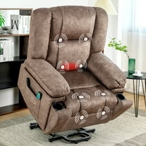 BedLuxury Power Lift Recliner Chair Sofa with Massage and Heat for Elderly,Extra Wide Heavy Duty Recliner with Cup Holders and Side Pockets for Living Room(Brown)