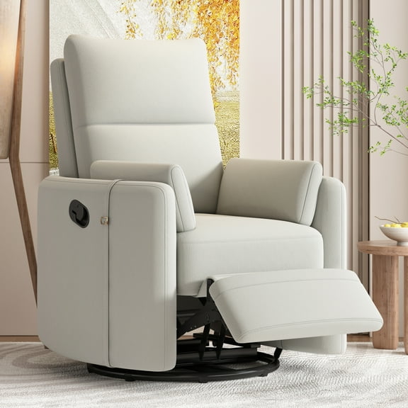 BedLuxury Swivel Recliner Theater Recliner Chair, Manual Glider Reclining Sofa with Two Removable Pillows, Nursery Recliners for Living Room,Beige
