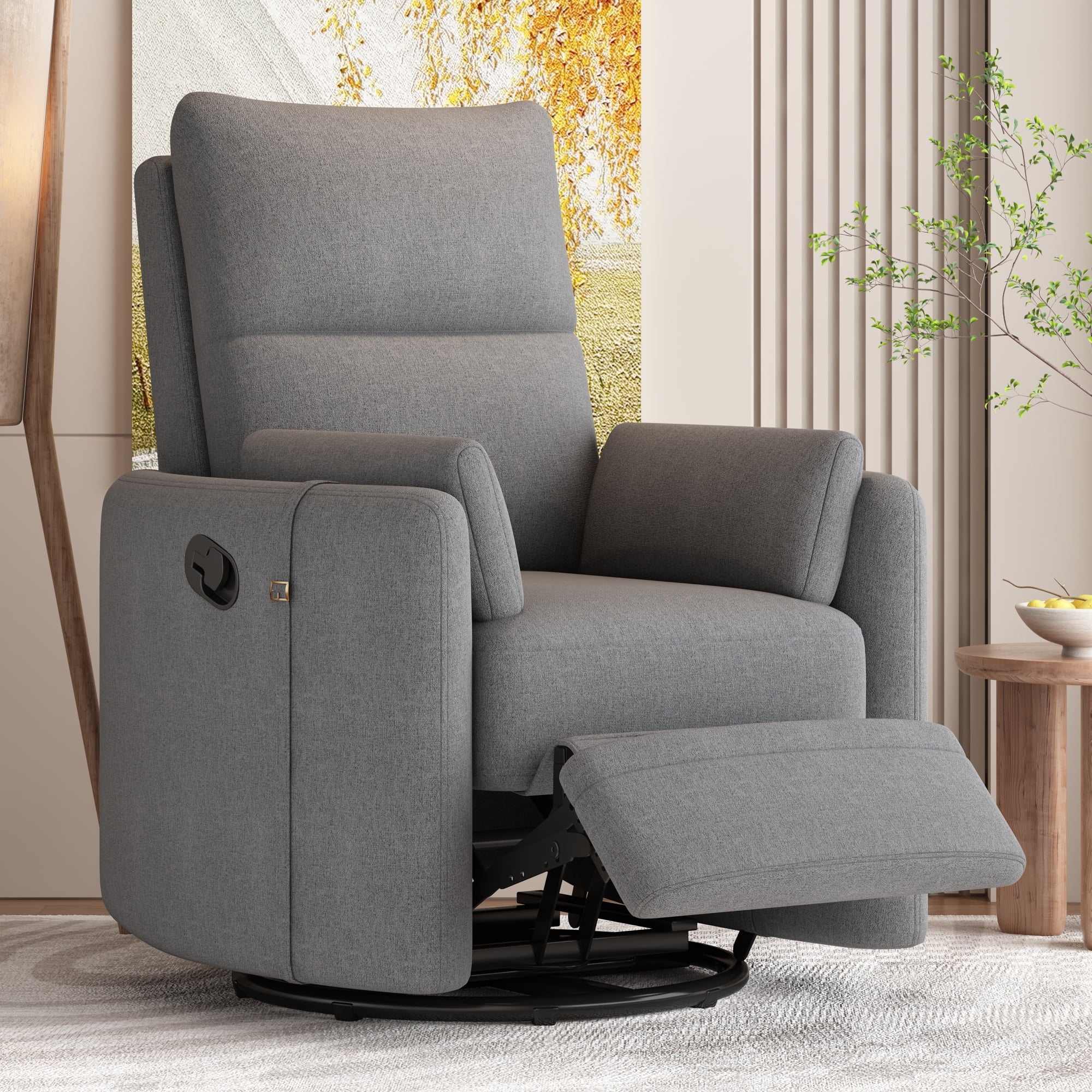 BedLuxury Swivel Recliner Theater Recliner Chair Manual Glider Reclining Sofa with Two Removable Pillows Nursery Recliners for Living Room Grey