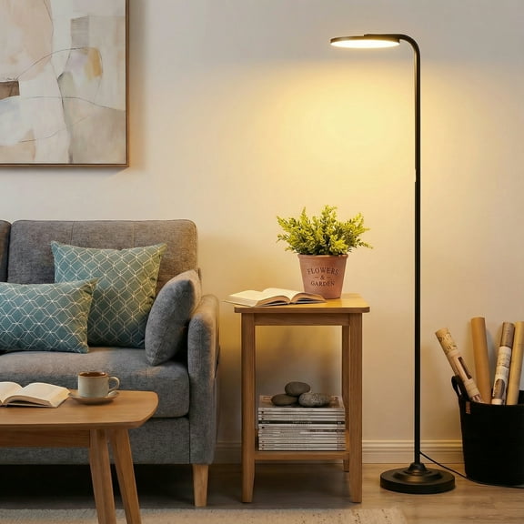 BedLuxuy 36W Super Bright Standing Lamp, Stepless Dimmable Torchiere Tall Floor Lamp with Remote Control for Living Room, Bedroom, Office, Black