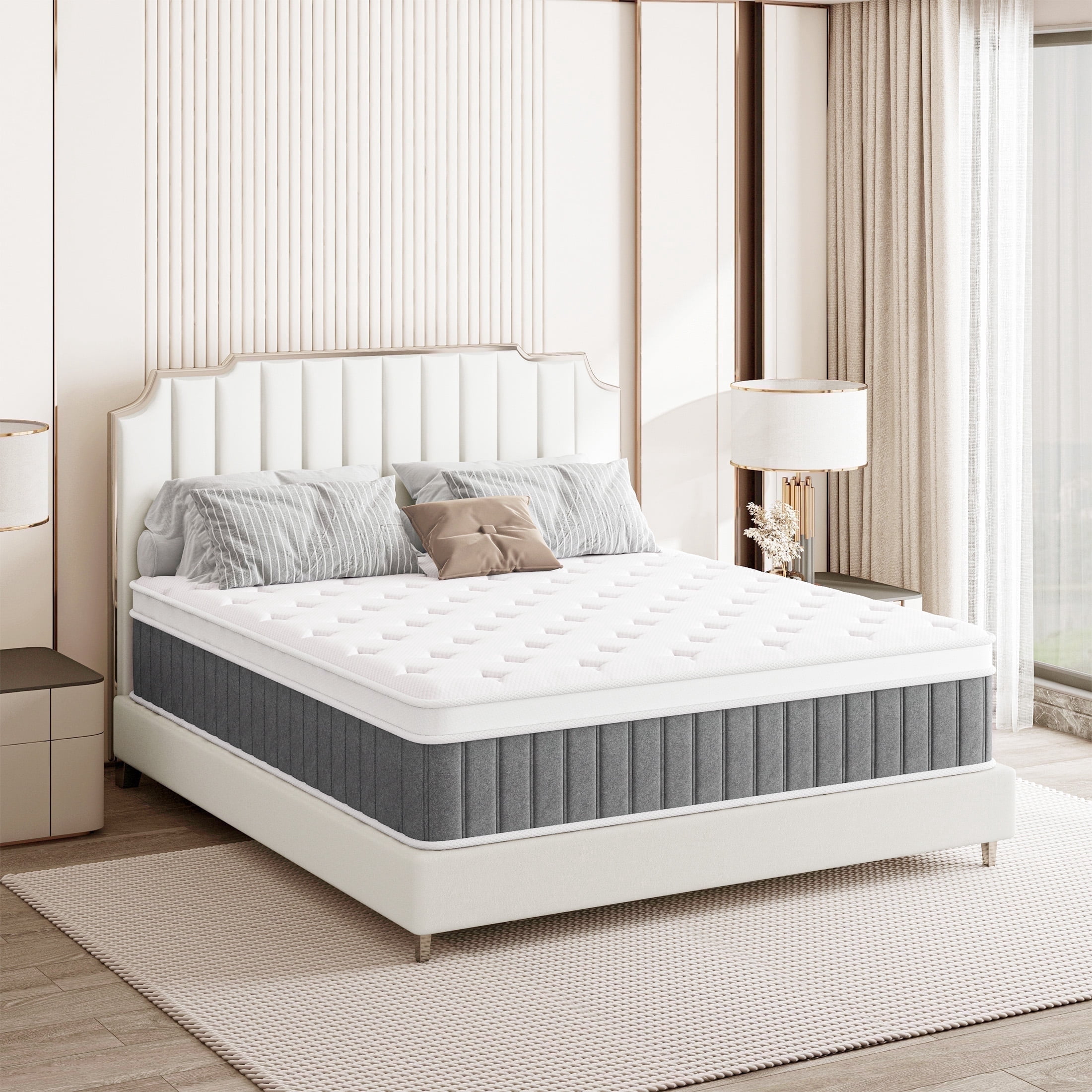 BedNew 12 inch King Mattress, Medium Firm, Pillow Top Hybrid Pocket Spring Mattress in a Box