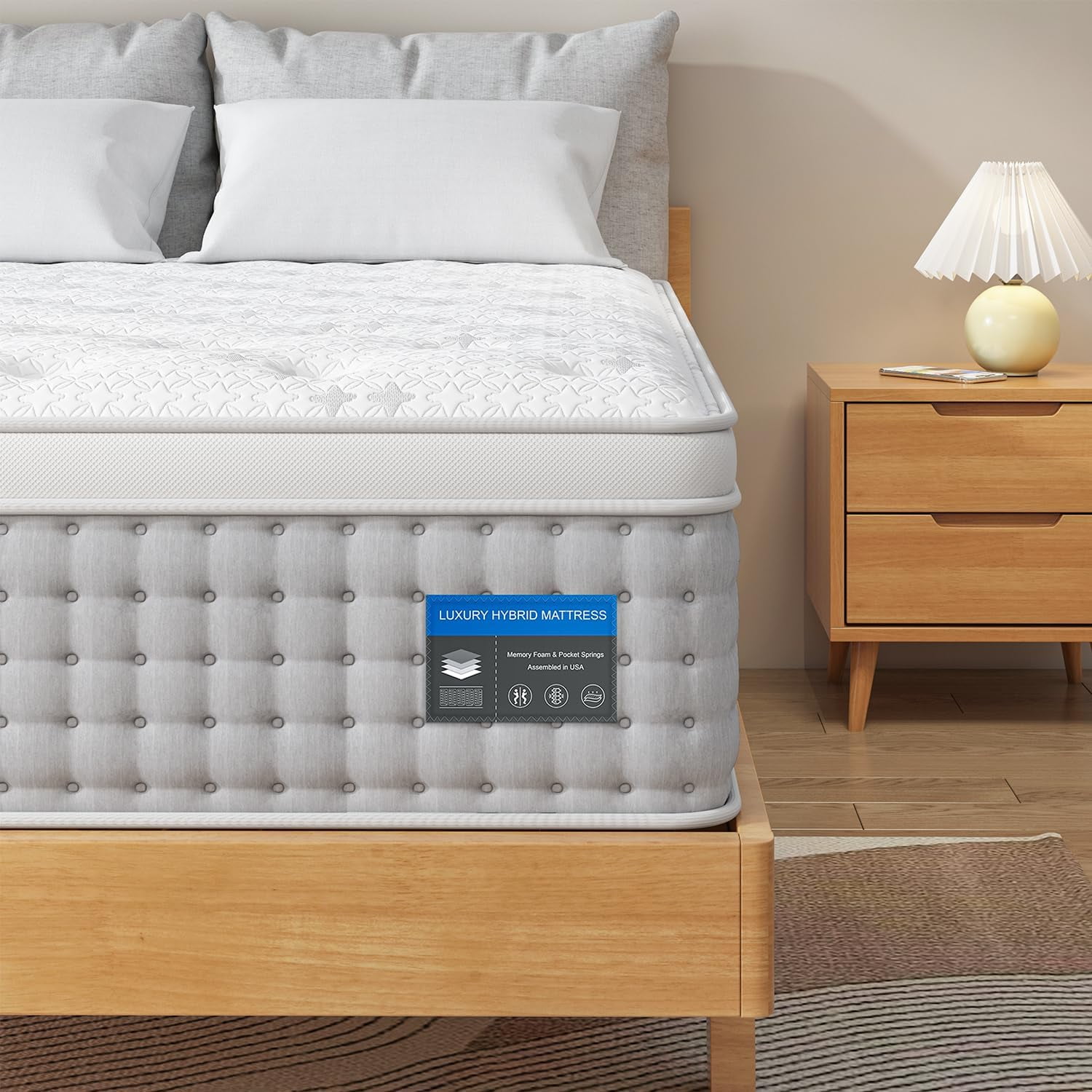 BedStory King Mattress, 14 Inch Hybrid Mattress in a Box with Gel