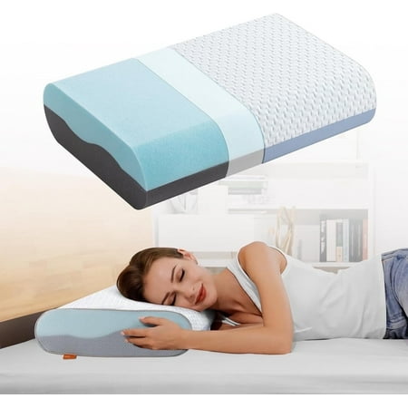 Maxzzz Bed Pillows, Memory Foam Pillow for Cooling,Standard Size, Neck Support, Pressure Relief, with Removable Machine-wash Cover, Medium