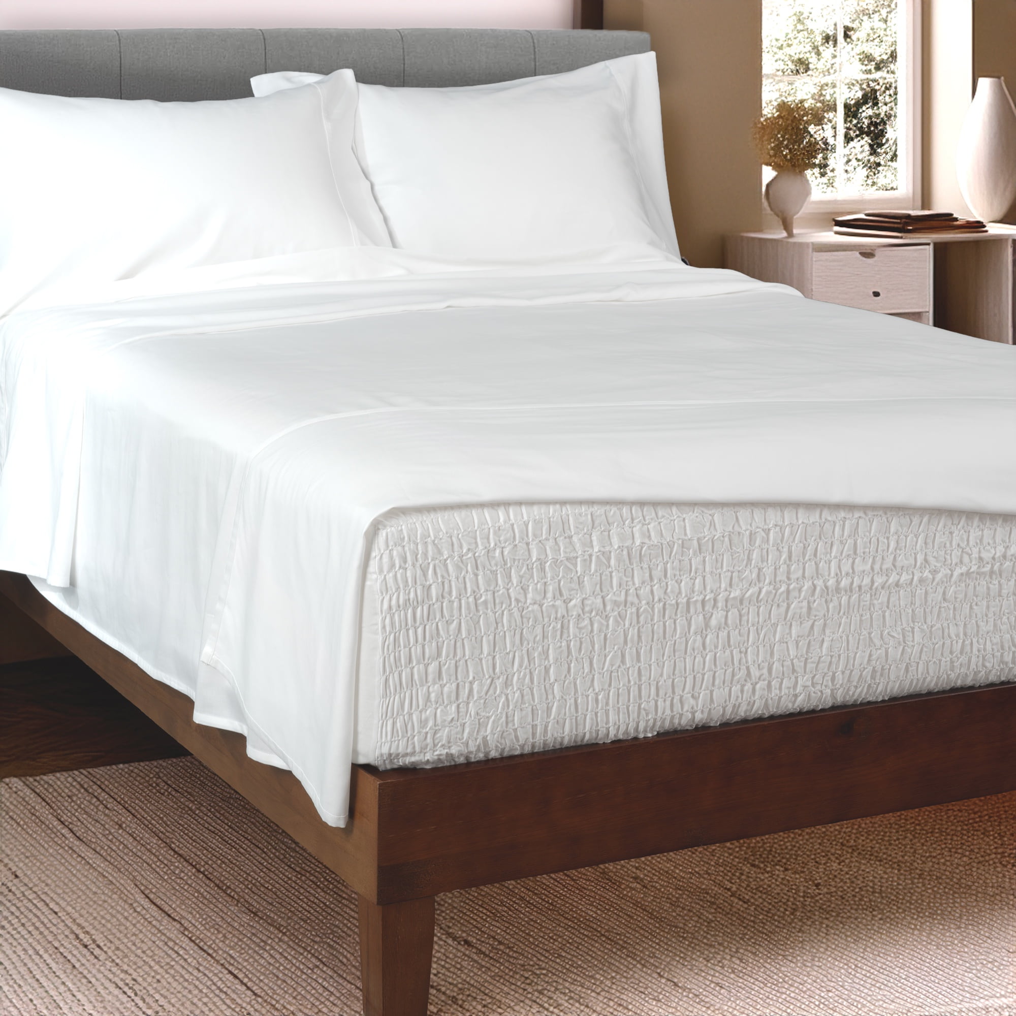 Luxurious White Cotton Flannel King Sheet Set with Deep Pocket